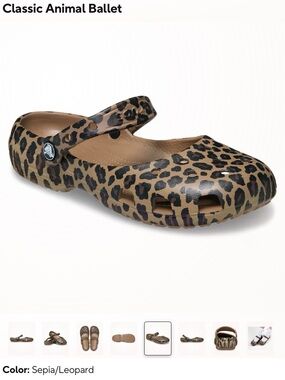 CROCS Sepia Leopard Classic Animal Ballet Clog with Strap